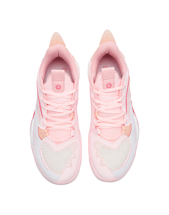 Pink lace-up basketball shoes with padded tongue and rear pull tab