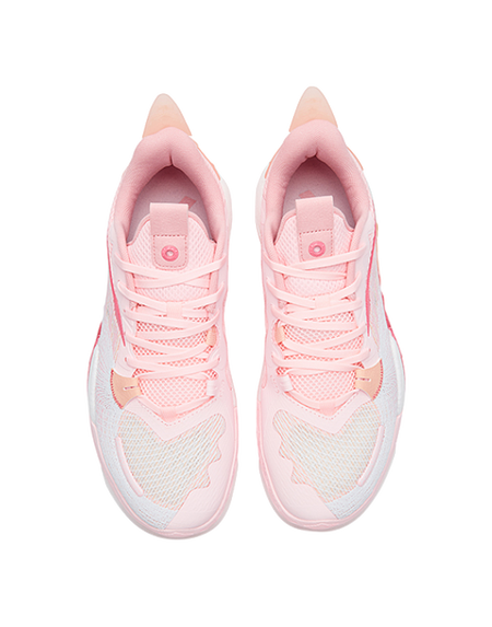 Pink lace-up basketball shoes with padded tongue and rear pull tab