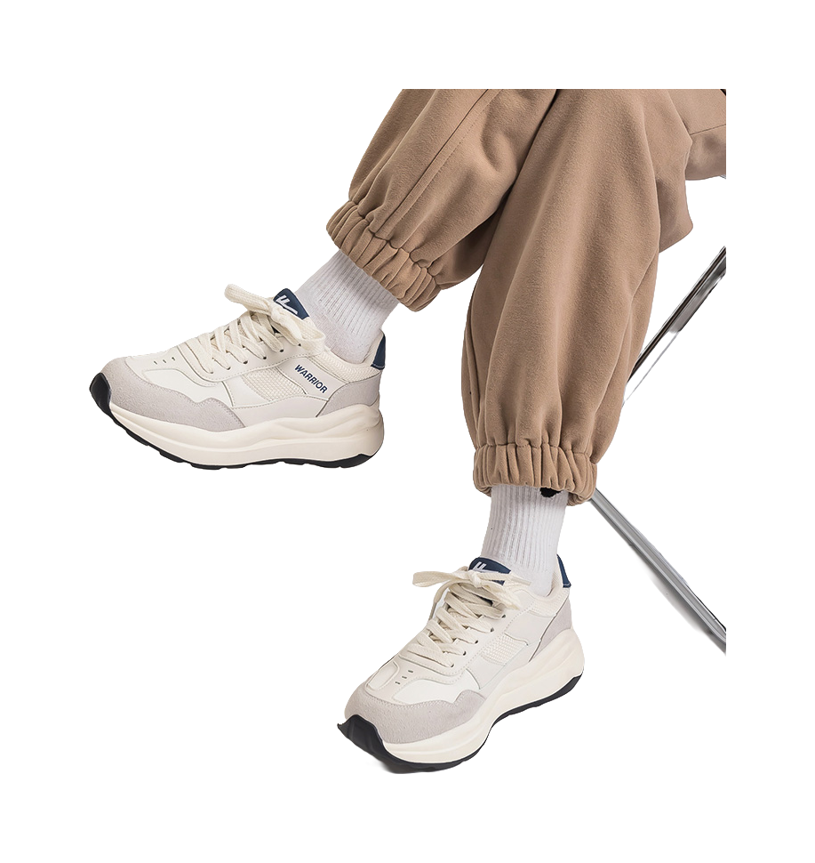 Warrior Cushioning Anti-Slip Wear-Resistant Breathable Height Increasing Low-Top Chunky Sneakers Unisex White Dark Blue 