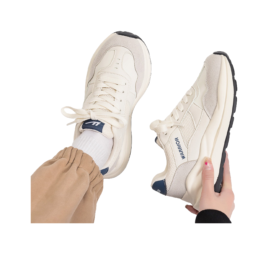 Warrior Cushioning Anti-Slip Wear-Resistant Breathable Height Increasing Low-Top Chunky Sneakers Unisex White Dark Blue 