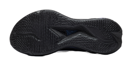 Men's low-top running shoes outsole with textured tread in dark gray and black