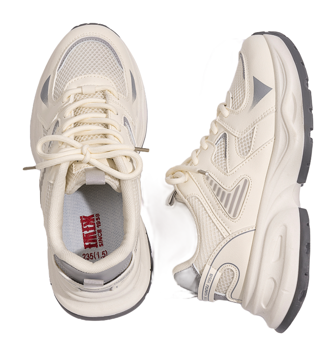 HUANQIU Abrasion Resistant, Breathable, Lightweight Low top Chunky Sneakers Women's Beige Gray 