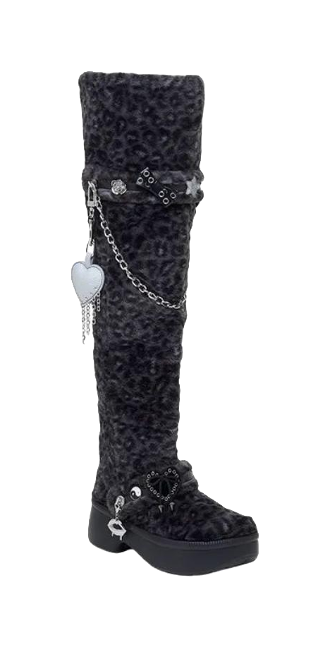 Crocs Classic Leopard Print Knee high Boots Womens Black  vjsneaker.com