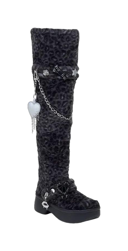 Crocs Classic Leopard Print Knee high Boots Womens Black  vjsneaker.com