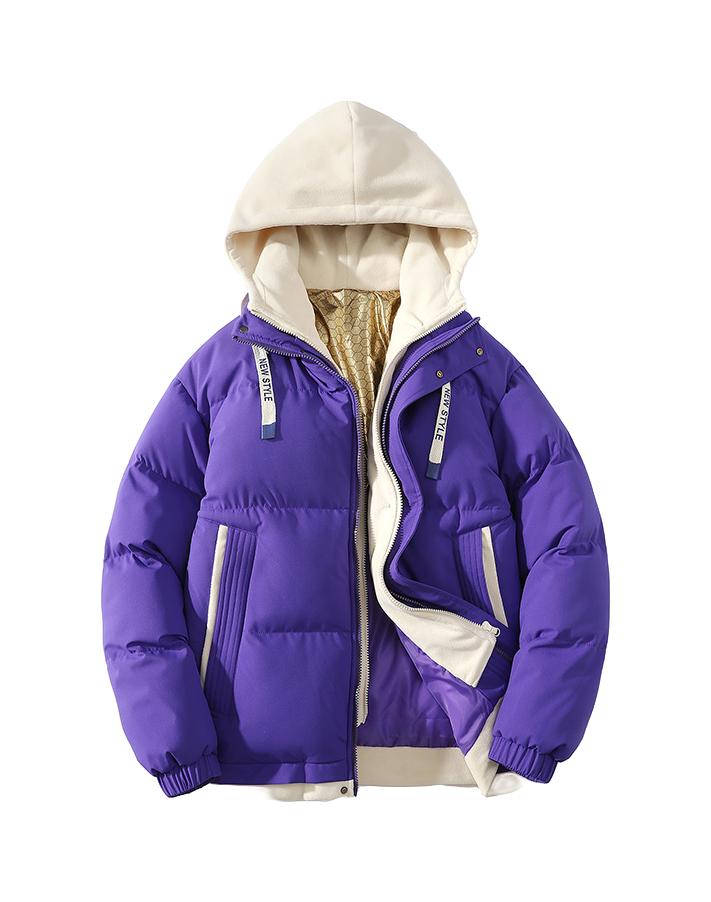 Warrior retro American solid color fake two-piece splicing contrasting loose and versatile hooded pilot with thick cotton lining, graphene heat storage insulation, warm work clothes, cotton jacket jacket, unisex  VJSNEAKER