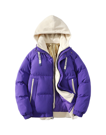 Warrior retro American solid color fake two-piece splicing contrasting loose and versatile hooded pilot with thick cotton lining, graphene heat storage insulation, warm work clothes, cotton jacket jacket, unisex  VJSNEAKER