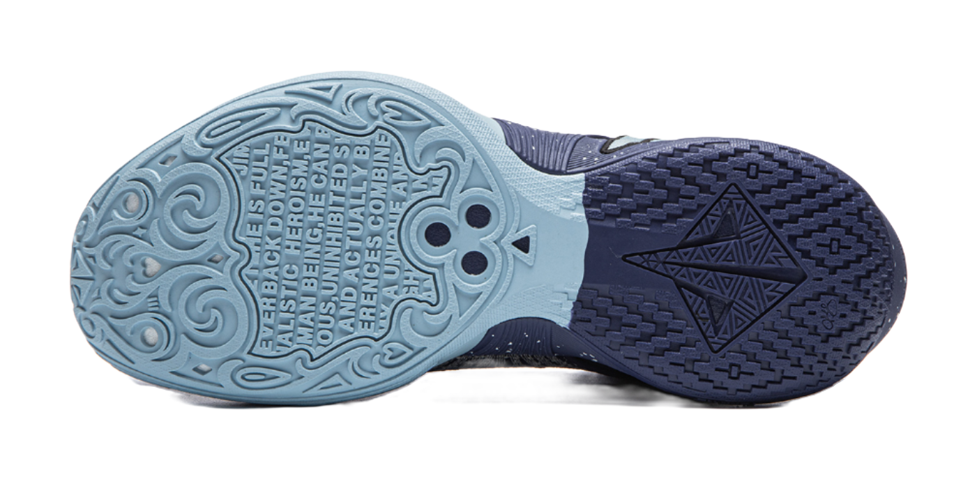 Li Ning low-top basketball shoes, deep blue outsole with traction pattern and heel tread