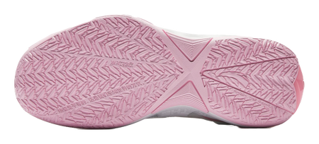 Pink and white basketball shoe outsole with textured grip pattern