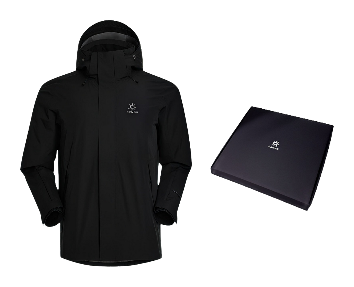 Men's KAILAS hooded windbreaker jacket, black, full-zip with chest logo