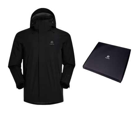 Men's KAILAS hooded windbreaker jacket, black, full-zip with chest logo
