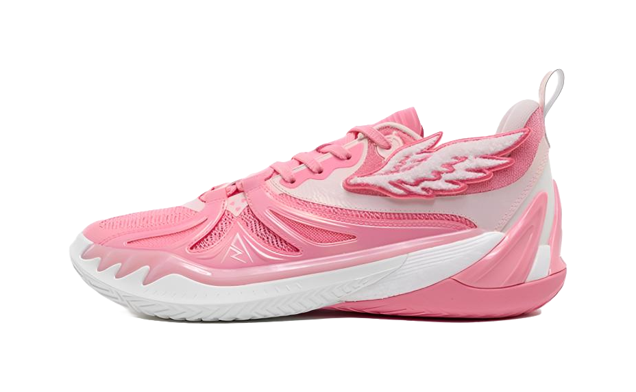 Peach pink unisex basketball shoes with white sole and lace-up front
