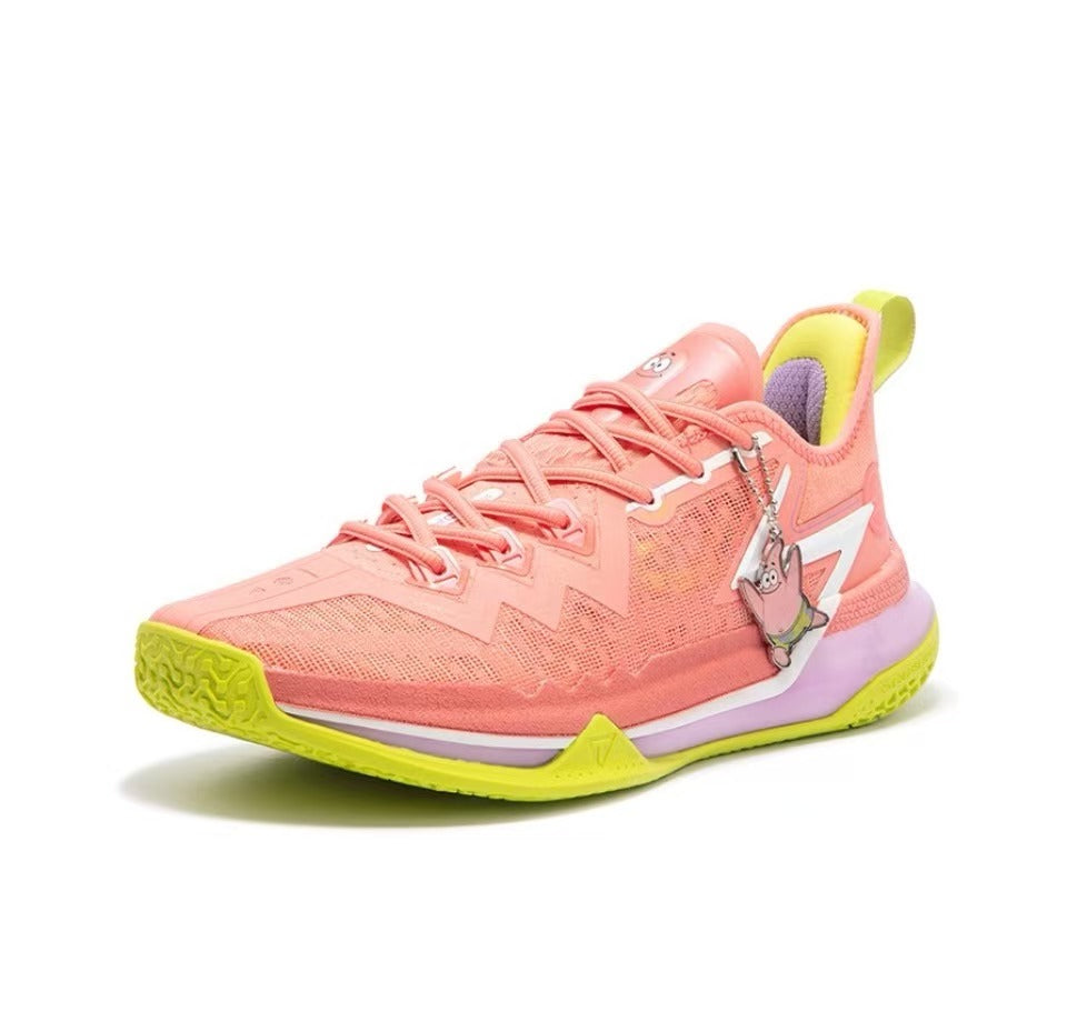 Front view of 361° Big 3 Future Basketball Shoes Men Low-Top Starfish Pink/Purple Hydrangea