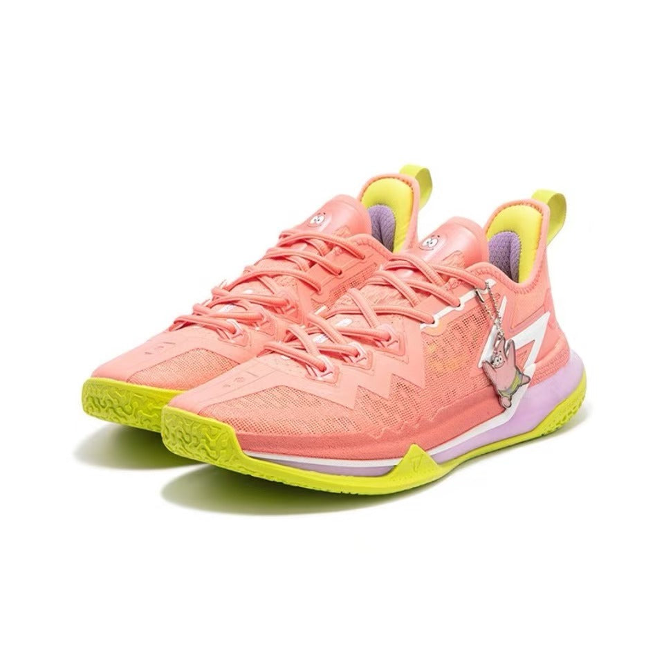 Side view of 361° Big 3 Future Basketball Shoes Men Low-Top Starfish Pink/Purple Hydrangea