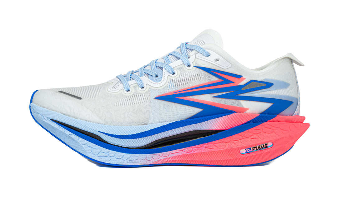 361° Flame 4 Cushioning Coverage Lightweight Low Top Carbon Plate Marathon Racing Running Shoes Unisex White Blue Pink 