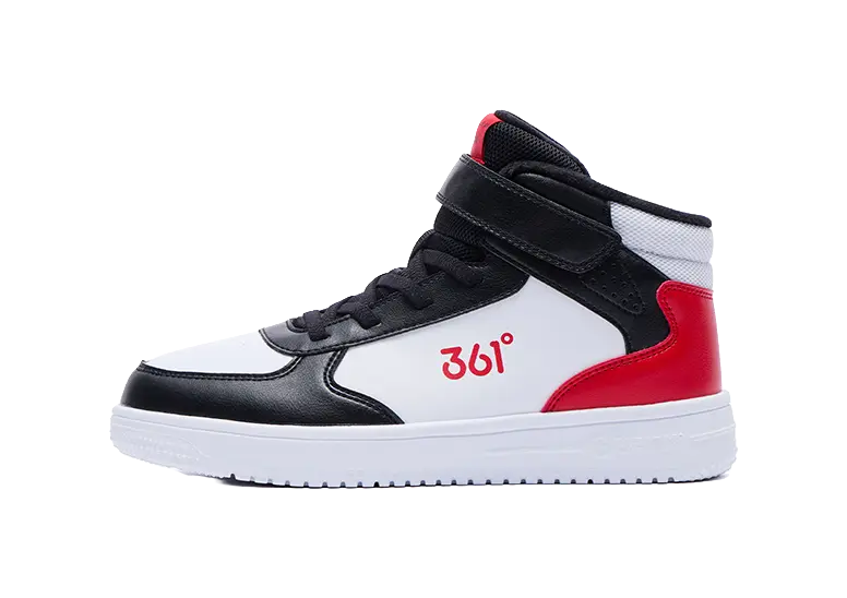 361°KIDS Slip Resistant, Abrasion Resistant, Thermal High top Kids Skateboarding Shoes White Carbon Black Virtual Red  vjsneaker.com