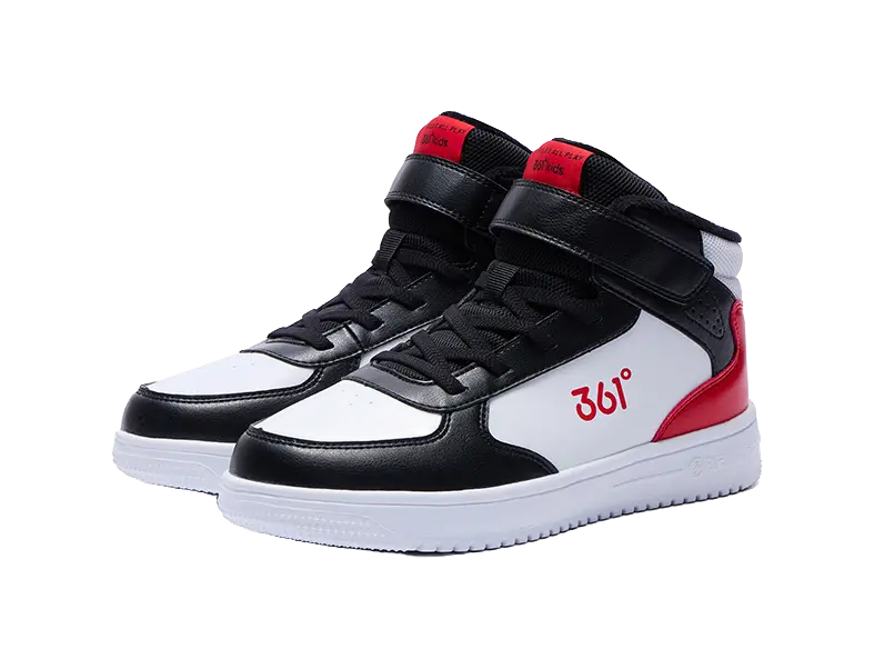361°KIDS Slip Resistant, Abrasion Resistant, Thermal High top Kids Skateboarding Shoes White Carbon Black Virtual Red  vjsneaker.com
