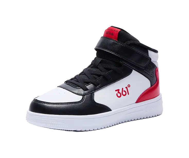 361°KIDS Slip Resistant, Abrasion Resistant, Thermal High top Kids Skateboarding Shoes White Carbon Black Virtual Red  vjsneaker.com