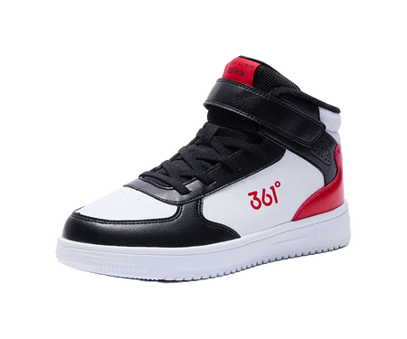 361°KIDS Slip Resistant, Abrasion Resistant, Thermal High top Kids Skateboarding Shoes White Carbon Black Virtual Red  vjsneaker.com