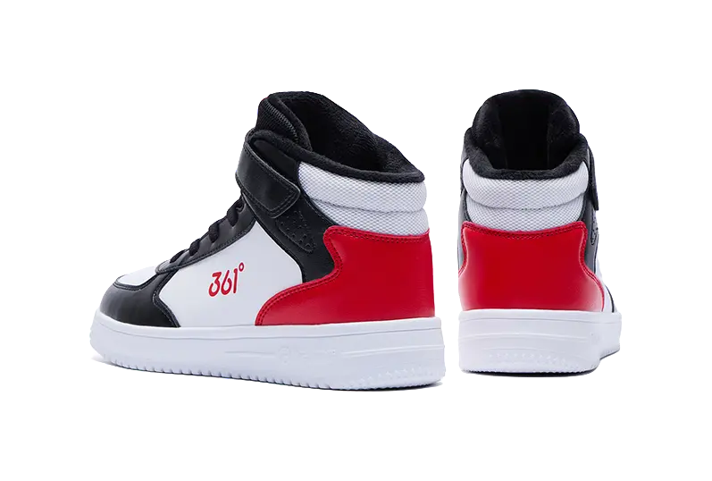 361°KIDS Slip Resistant, Abrasion Resistant, Thermal High top Kids Skateboarding Shoes White Carbon Black Virtual Red  vjsneaker.com