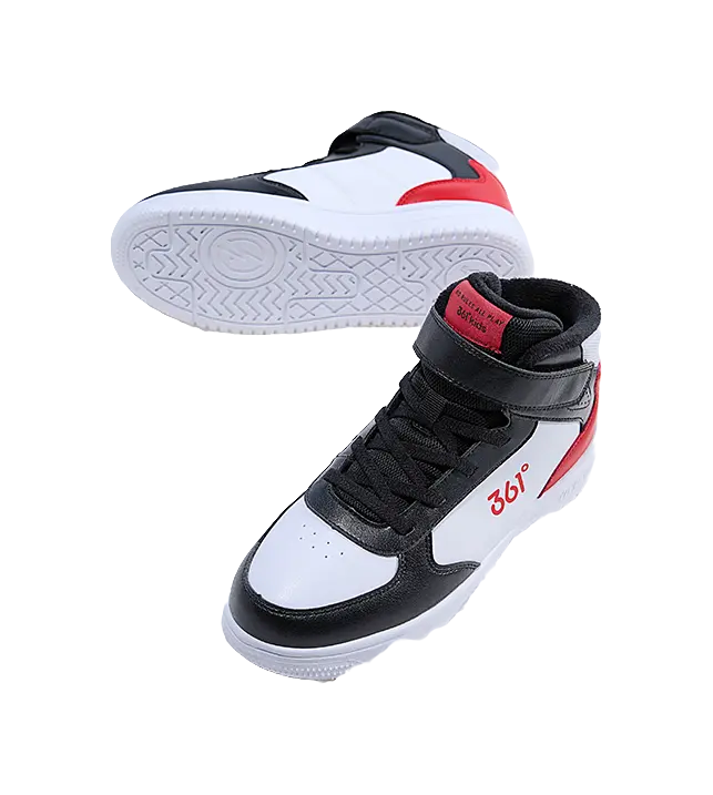 361°KIDS Slip Resistant, Abrasion Resistant, Thermal High top Kids Skateboarding Shoes White Carbon Black Virtual Red  vjsneaker.com