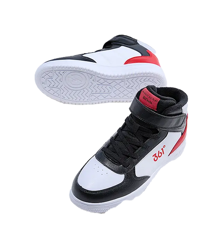 361°KIDS Slip Resistant, Abrasion Resistant, Thermal High top Kids Skateboarding Shoes White Carbon Black Virtual Red  vjsneaker.com