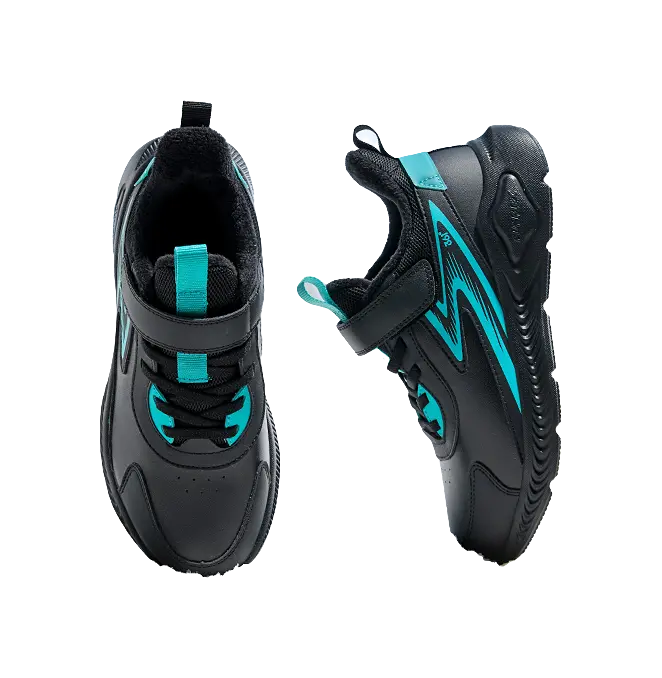 361°KIDS Synthetic Leather Slip Resistant Abrasion Resistant Low top Kids Running Shoes Black Green Kids  vjsneaker.com