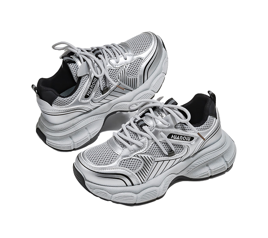 HUANQIU Abrasion Resistant Breathable Low top Chunky Sneakers Women's Silver Gray 