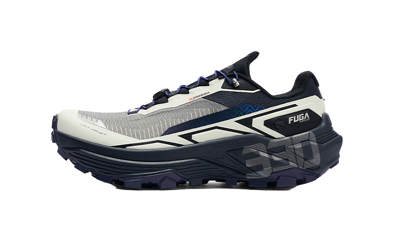 KAILAS FUGA trail running shoes, gray upper with purple accents and navy outsole, lace-up