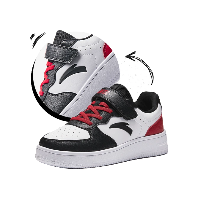 Antakids Slip Resistant, Abrasion Resistant, Lightweight Cushioning Low Top Kids' Skateboarding Shoes White Black Red 