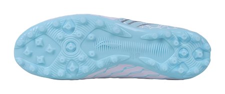 Multi-ground soccer cleat outsole, light-blue studded rubber with molded pattern