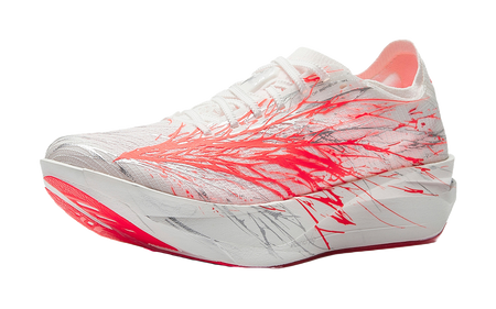 Anta women’s running shoe in white with red graphic lines and thick sidewall sole