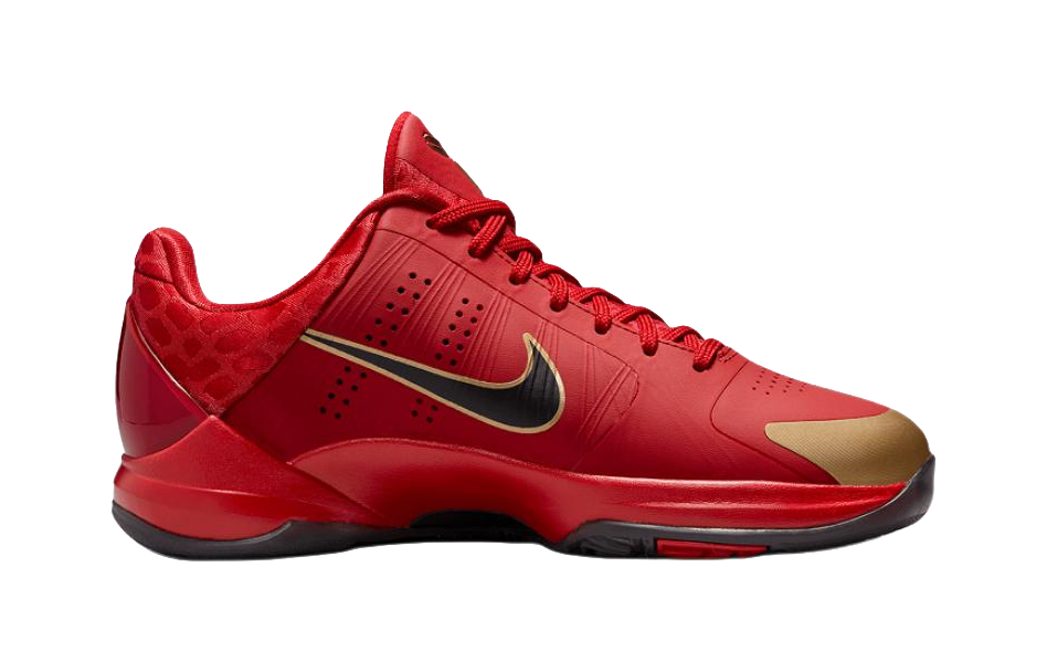 Nike Zoom Kobe 5 Slip Resistant Abrasion Resistant Low top Childrens Basketball Shoes Red Black Unisex  vjsneaker.com