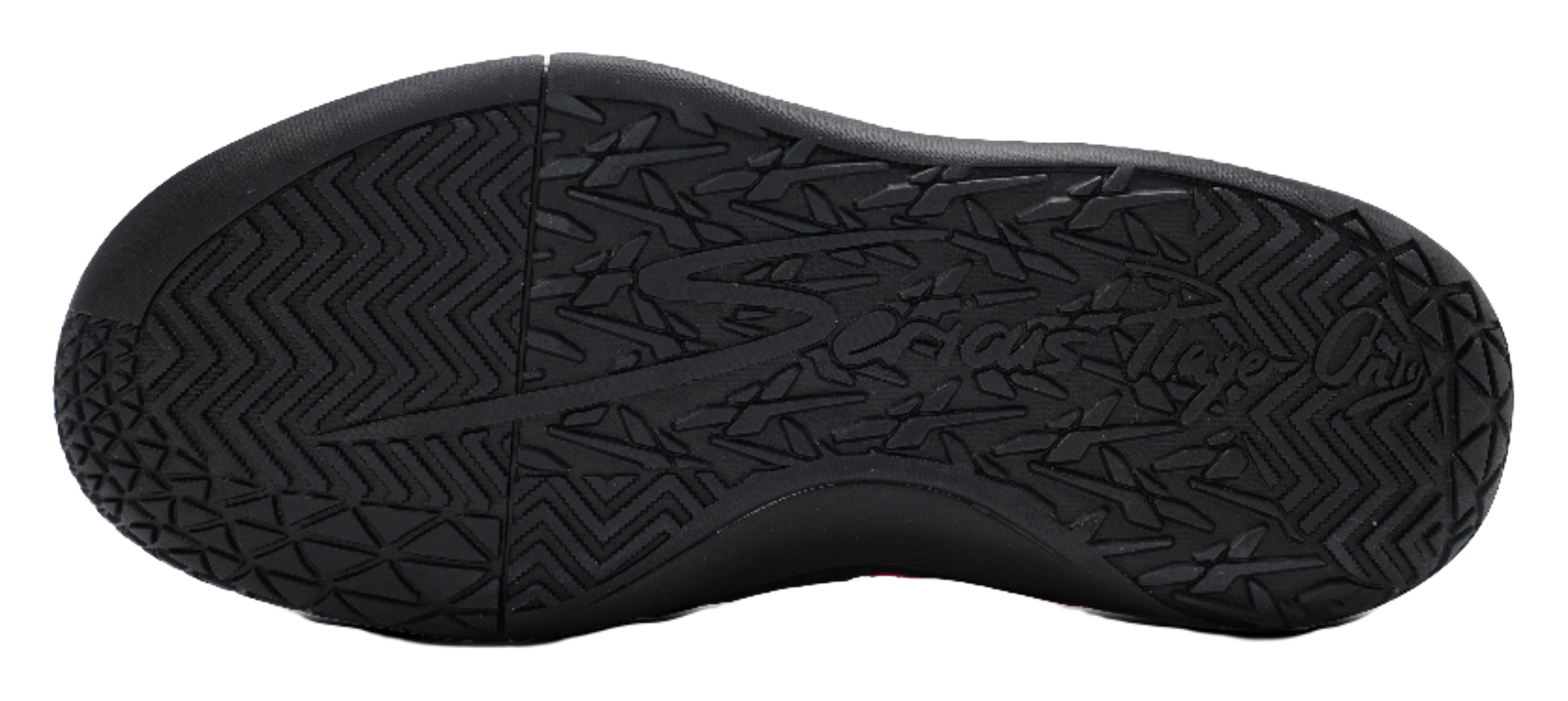 Black rubber outsole with zigzag and star tread pattern