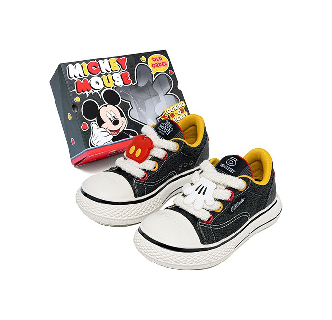 Disney x OLD ORDER Chunky Shoes Abrasion Resistant Height Increasing Low top Canvas Shoes Unisex Black White 
