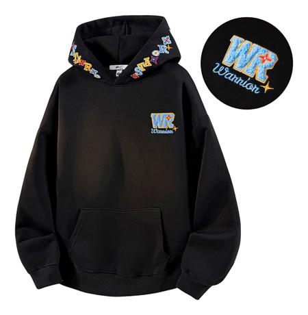 Warrior Warrior American Basic Retro Fun Embroidered Letter Logo Loose Casual Trend Versatile Windproof College Style Sports Couple Hooded Long Sleeve Thick Velvet Hoodie for Men and Women  vjsneaker.com