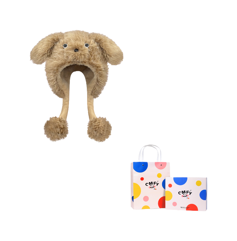 CMFY will move furry little dog ear hat, thick and cute windproof face enhancing little Lei Feng hat, polyester fiber wool hat, unisex couple's style  vjsneaker.com