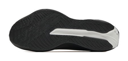 Men's low-top running shoe outsole with black tread and white traction patch