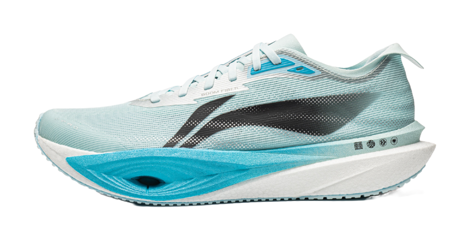 Li Ning aqua blue low-top running shoes with white laces and black stripe