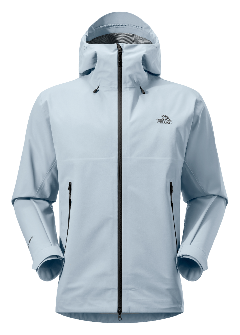 Unisex hard shell windbreaker jacket in pale light blue with hood and full front zipper