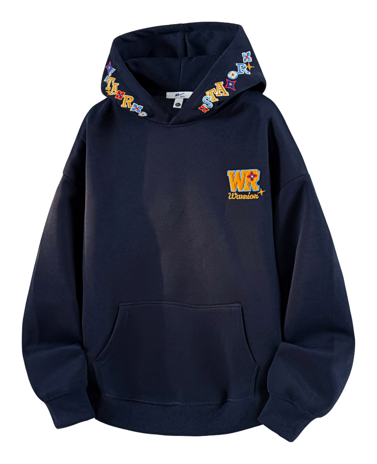 Warrior Warrior American Basic Retro Fun Embroidered Letter Logo Loose Casual Trend Versatile Windproof College Style Sports Couple Hooded Long Sleeve Thick Velvet Hoodie for Men and Women  vjsneaker.com