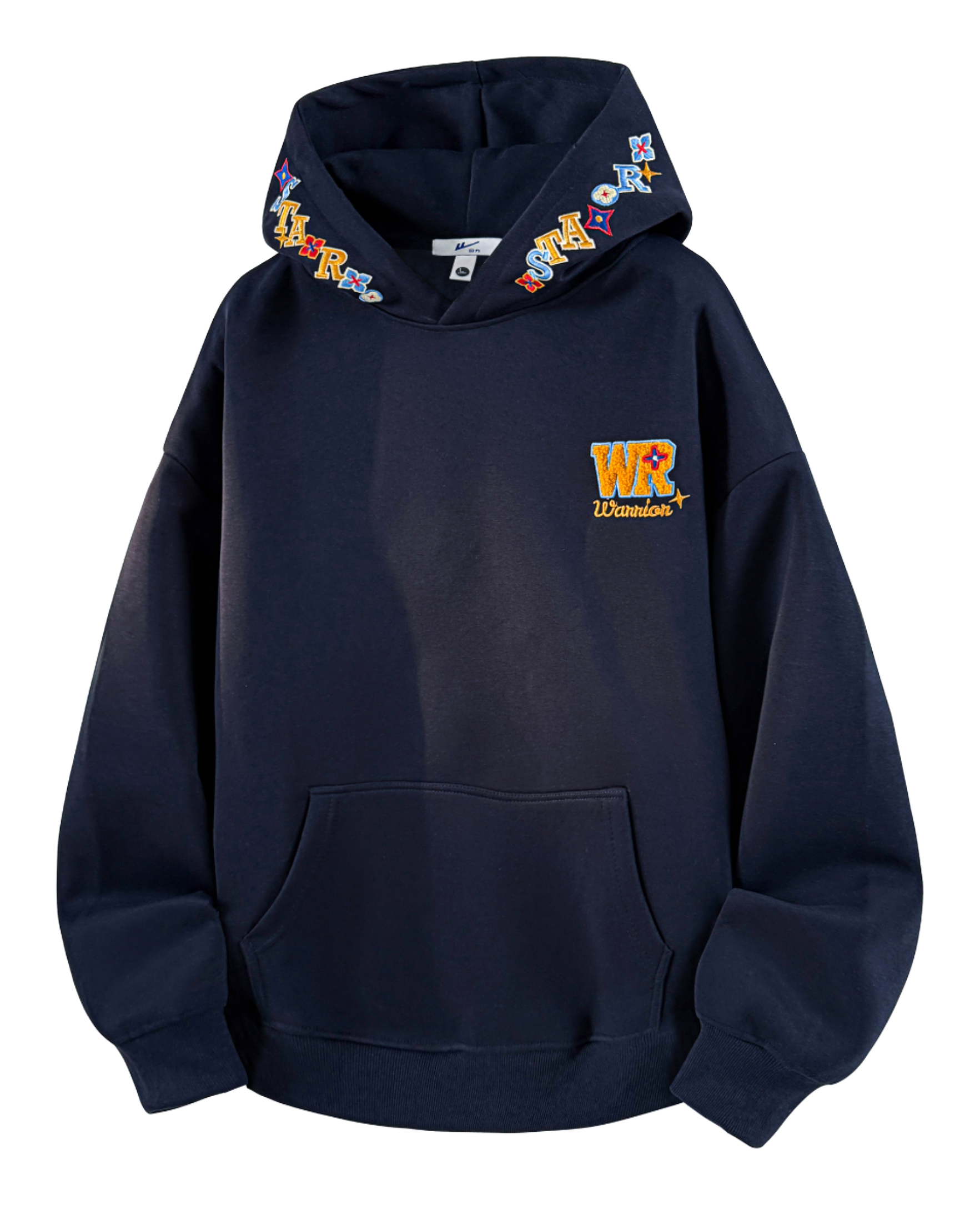 Warrior Warrior American Basic Retro Fun Embroidered Letter Logo Loose Casual Trend Versatile Windproof College Style Sports Couple Hooded Long Sleeve Thick Velvet Hoodie for Men and Women  vjsneaker.com