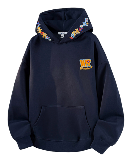 Warrior Warrior American Basic Retro Fun Embroidered Letter Logo Loose Casual Trend Versatile Windproof College Style Sports Couple Hooded Long Sleeve Thick Velvet Hoodie for Men and Women  vjsneaker.com