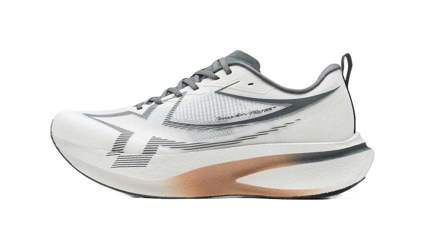 Xtep men's low-cut running shoes, sail white with charcoal gray accents, lace-up.