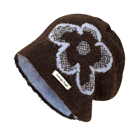 CMFY Korean Ins personality show face small flower head cap, autumn and winter warm atmosphere feeling, knitted cold cap, polyester fiber wool cap, unisex couple style  vjsneaker.com