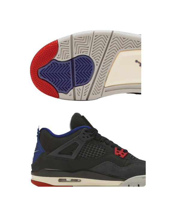 Jordan Air Jordan 4 Slip Resistant Abrasion Resistant Mid top Childrens Basketball Shoes Black Blue Unisex  VJSNEAKER