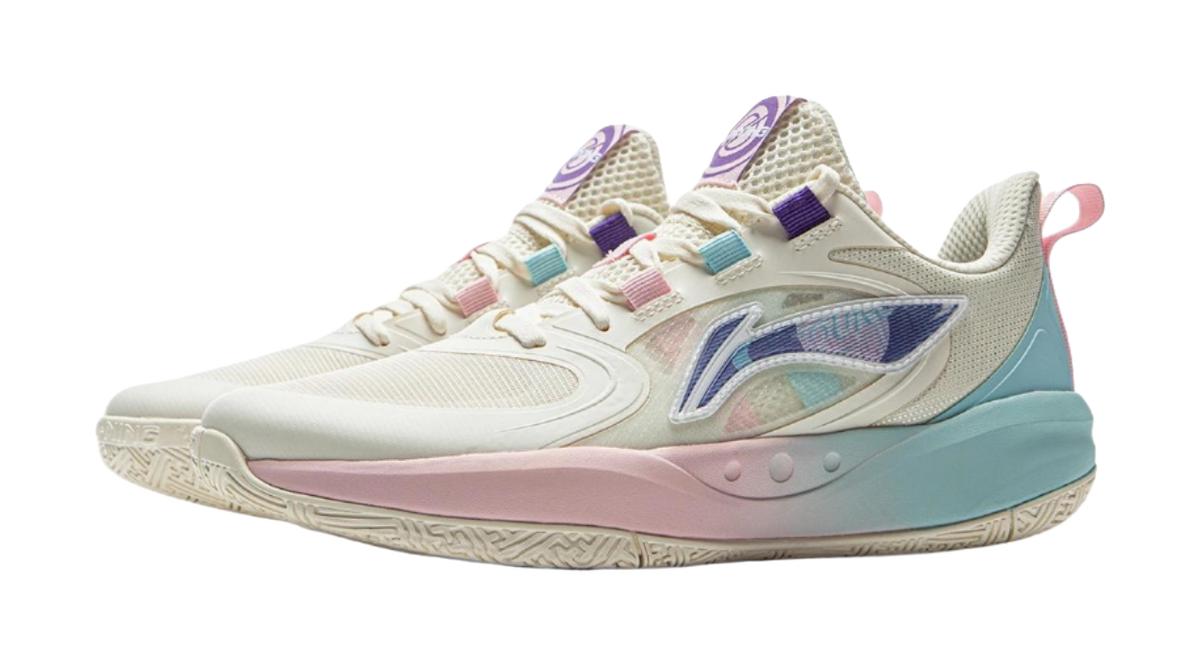 LINING YOUNG Solar Energy Pre Anti Slip Wear Resistant Low Top Childrens Basketball Shoes Ecru  VJSNEAKER