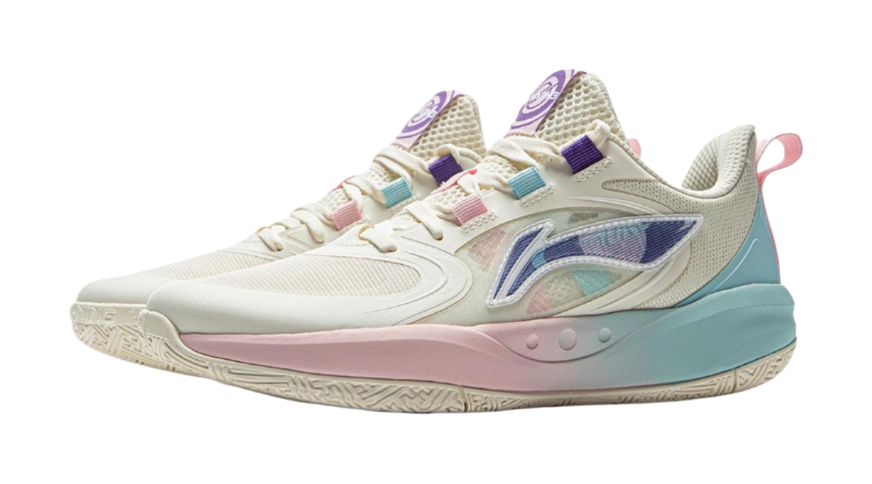 LINING YOUNG Solar Energy Pre Anti Slip Wear Resistant Low Top Childrens Basketball Shoes Ecru  VJSNEAKER