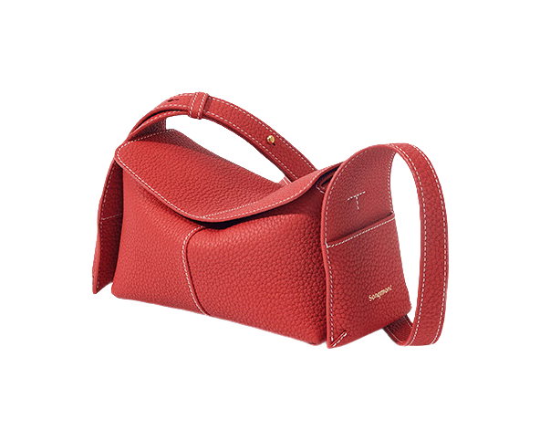 Mini cow leather shoulder bag in red with top flap and adjustable shoulder strap
