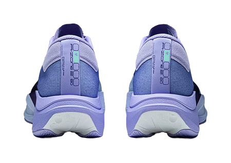 Light twilight blue and lavender low-top shoes, back view with cushioned heel