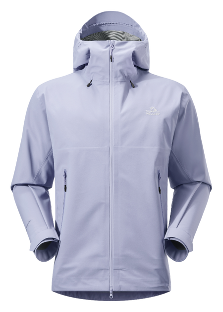 Unisex hard shell windbreaker jacket in light lavender with hood and full front zipper
